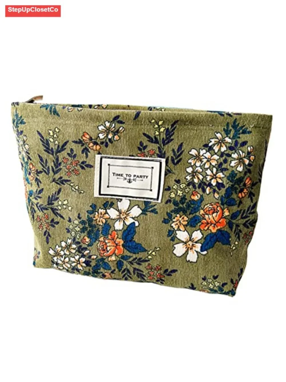 Vintage Corduroy Flower Cosmetic Bag, Portable Travel Makeup Pouch Purse